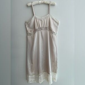 LINDY HOP Full Slip Satin Chemise Adjustable Straps Lace Trim Lingerie Retro